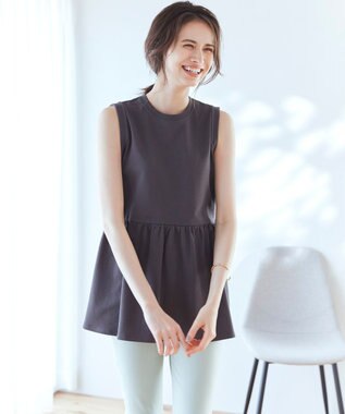 23区 【SLOW/洗える】コンパクトインレー ペプラムヘム カットソー グレー系