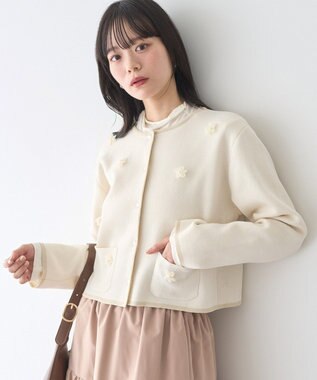 earth music&ecology フラワーモチーフニットカーディガン