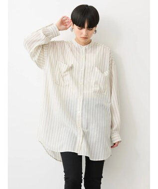 AMERICAN HOLIC イージーケア＋接触冷感　Ｗポケットシャツチュニック Stripe Ivory