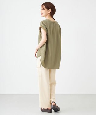 SHARE PARK LADIES ライトタッチ裾テールロゴTシャツ カーキ系