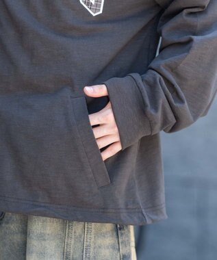 WEGO 【ユニセックス着用ITEM/MLサイズ展開】スラブチェックロゴジップパーカー ブラック中濃色