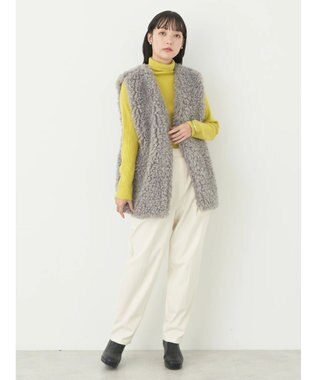 earth music&ecology やわらかタッチリブタートルネックプルオーバー Lime Green