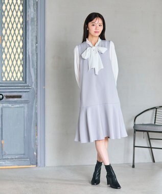 Feroux パール付きダンボール ジャンパースカート スカイブルー系