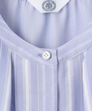 J.PRESS LADIES 【洗える】SHEERストライプ クルーネック ブラウス サックスストライプ系