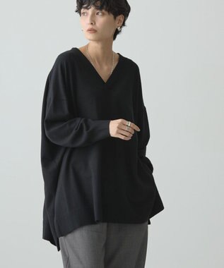 AMERICAN HOLIC バイパチＶネックロングニットプルオーバー Black