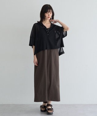 YECCA VECCA 【2点SET】シアーポロシャツ×キャミワンピース Black