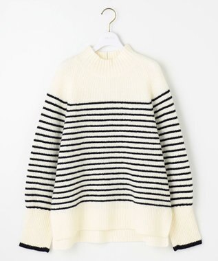 ANY SIS L ハイネックAir ニット アイボリー×ネイビー