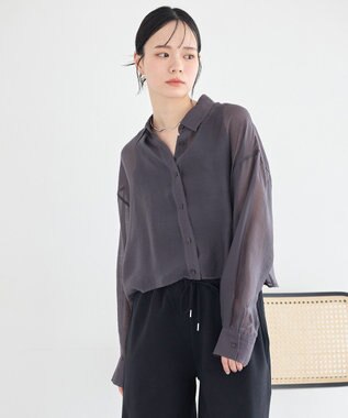 earth music&ecology 【WEB限定】シアーショートシャツ Charcoal Gray