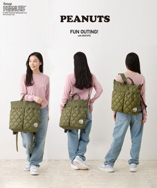 ROOTOTE 8407【スヌーピー】IP.セオルー.パフ.ピーナッツ-9R 02：カーキ