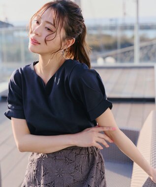 Tiaclasse 【UVケア・接触冷感】“あまラク” ハートネックカットソートップス ネイビー