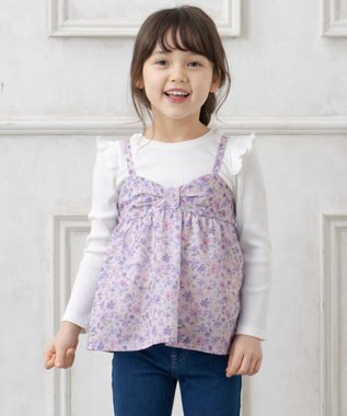 ANY KIDS 花柄キャミセット 長袖 Tシャツ ホワイト×ラベンダー系花柄