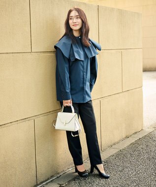 #Newans 【セレモニーにも】2wayタックフレアカラーブラウス ネイビー