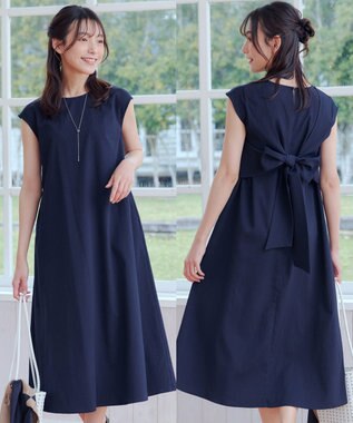 Tiaclasse 【2WAY・洗える】ウエストリボンフレンチスリーブマキシワンピース