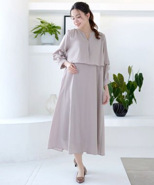 Tiaclasse つまみタック袖ワンピース グレージュ