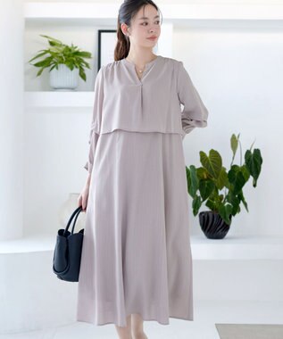 Tiaclasse つまみタック袖ワンピース グレージュ