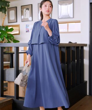 Tiaclasse つまみタック袖ワンピース ブルー