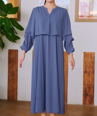 Tiaclasse つまみタック袖ワンピース ブルー