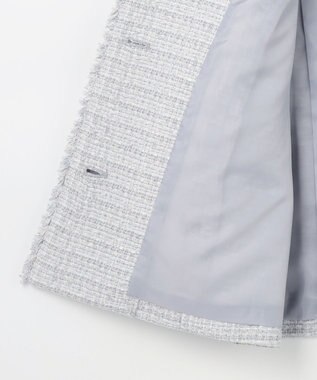 ANY SIS L ノーカラーフリンジツイード ジャケット ブルーグレーミックス