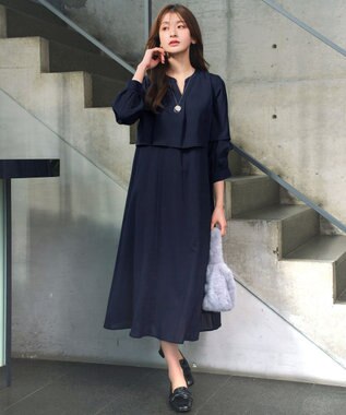 Tiaclasse つまみタック袖ワンピース ネイビー