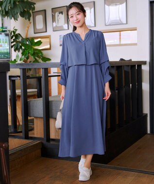 Tiaclasse つまみタック袖ワンピース ブルー