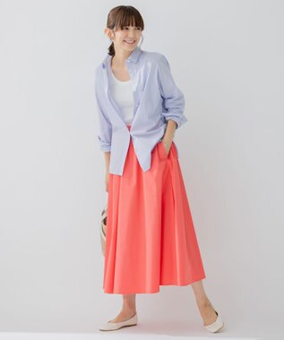 23区 L 【洗える】CANCLINI ベーシック シャツ スカイブルー×スカーレットストライプ