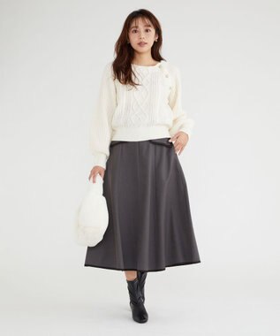 Feroux 【洗える】バイカラーフレア スカート グレー系