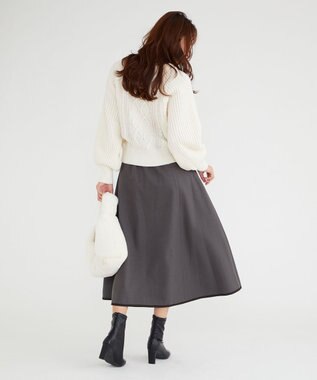 Feroux 【洗える】バイカラーフレア スカート グレー系