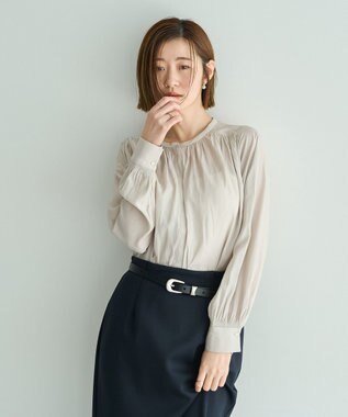 YECCA VECCA ギャザーブラウス Gray Beige
