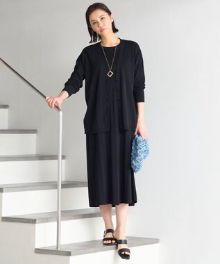 自由区 【洗える・XSサイズあり】ハイツイストコットンアセテート カーディガン ネイビー系