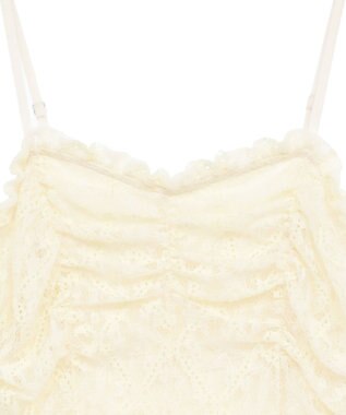 earth music&ecology フロントギャザー起毛レースミニワンピース Ivory