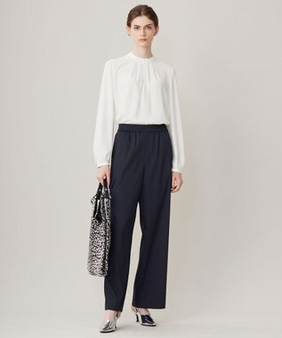 ICB 【接触冷感・UVケア・速乾・洗える】BackSatinAmunzen ハイネックブラウス オフホワイト系