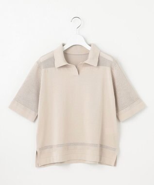 J.PRESS LADIES 【洗える】COTTON POLYESTER ニットポロ ベージュ系