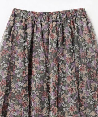 ANY KIDS 花柄 チュール フレア スカート ライトグレー系