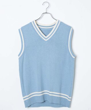 WEGO 【SCHOOLITEM】ラインスクールニットベスト サックス