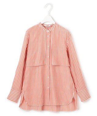 ICB 【洗える】キュプラローンストライプ シャツ オレンジストライプ系