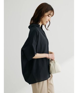 Green Parks 綿麻混スキッパーシャツ Black