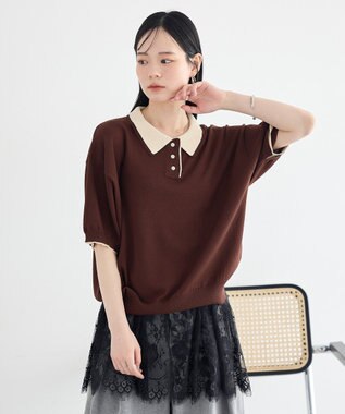 earth music&ecology バイカラーポロニット Brown