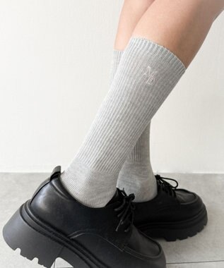 WEGO 刺繍ロゴローゲージゆるリブソックス ライトグレー