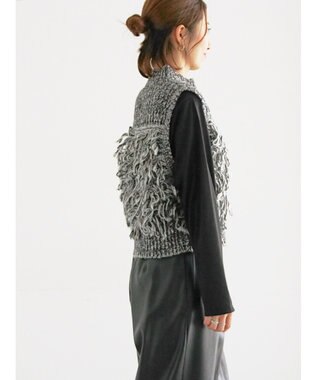 Te chichi ループ編みコンパクトジップベスト グレー