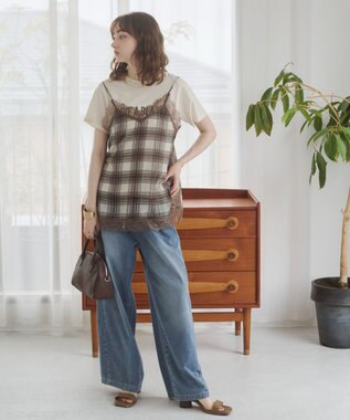 WEGO 【ANGIE VINTAGE】サテンレースキャミソール ブラウンチェック1