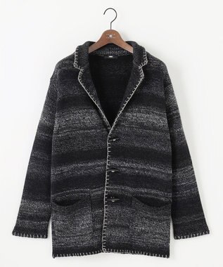 JOSEPH ABBOUD 【キングサイズ・インポート素材/アルパカブレンド/軽い】アルパカブレンドかすりボーダー ニット ジャケット ブラック系2