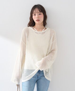 earth music&ecology ＳＥＴ２点メッシュプルオーバー＋タンクトップ Ivory