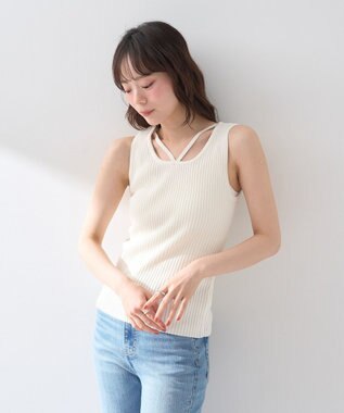 earth music&ecology ＳＥＴ２点メッシュプルオーバー＋タンクトップ Ivory