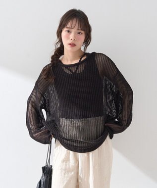 earth music&ecology ＳＥＴ２点メッシュプルオーバー＋タンクトップ Black