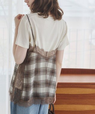 WEGO 【ANGIE VINTAGE】サテンレースキャミソール ブラウンチェック1