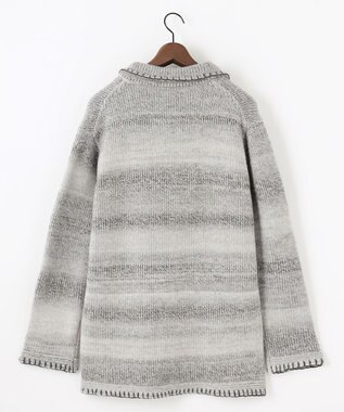 JOSEPH ABBOUD 【キングサイズ・インポート素材/アルパカブレンド/軽い】アルパカブレンドかすりボーダー ニット ジャケット ライトグレー系2