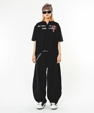 WEGO 【ユニセックス着用ITEM】ハトメバッククロスモチーフパンツ ブラック