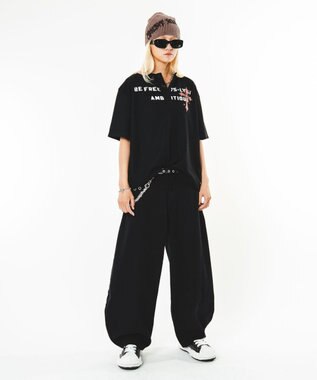 WEGO 【ユニセックス着用ITEM】ハトメバッククロスモチーフパンツ ブラック