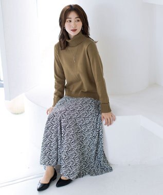 Tiaclasse L 【洗える】もっちり柔らかいリブタートルプルオーバーニット ライトカーキ