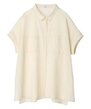 earth music&ecology 配色ステッチＢＩＧシャツ Ivory